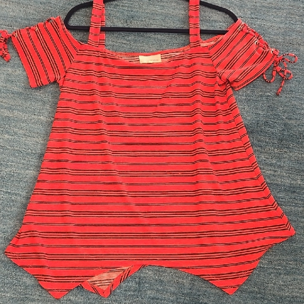 Chic Red Striped Cold-Shoulder Top